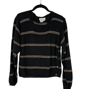 Dior Vintage 80s Pullover Sweater Black Stripe Wool Blend Side Button Women's S
